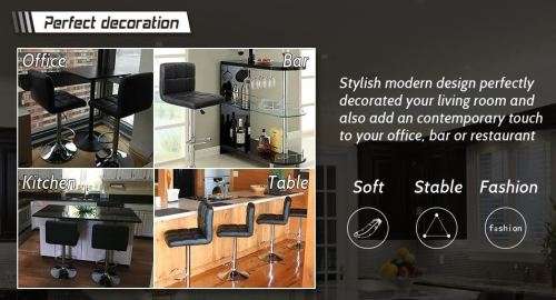 Hazlo Adjustable Swivel Faux Leather Kitchen Bar Stool Chair (Set of 2) Black