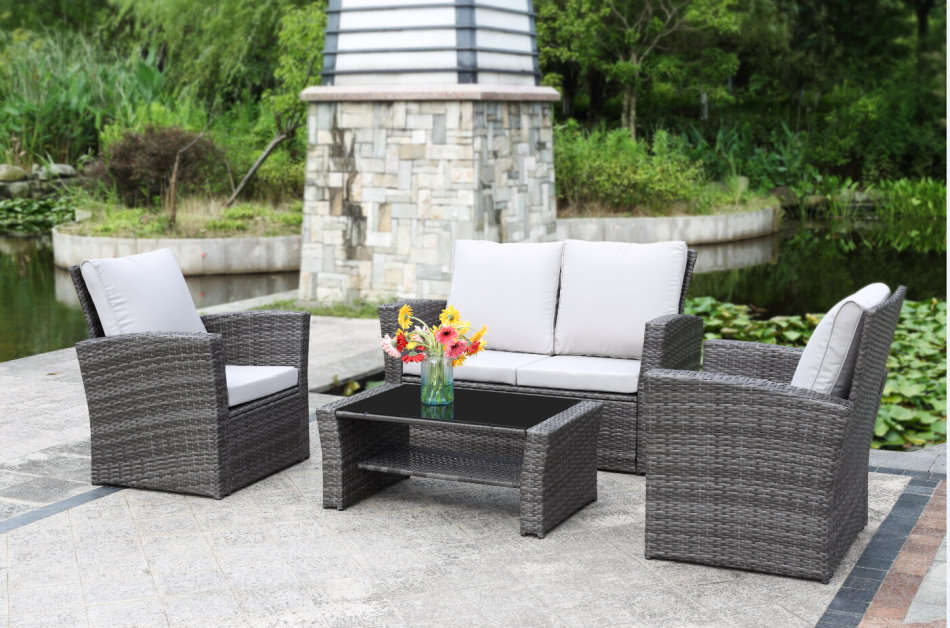 Monterrei 4 Piece Outdoor Wicker Patio Living Sofa Set
