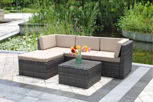 Vilagio 5 Piece Outdoor Wicker Sectional Living Sofa Patio Set - Grey