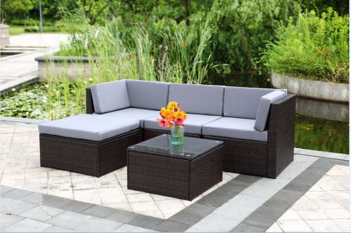 Vilagio 5 Piece Outdoor Wicker Sectional Living Sofa Patio Set - Brown