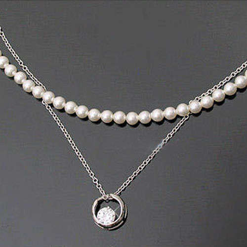 Double chain Alloy imitation pearl Fashion necklace