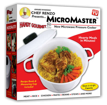 New From Chef Renzo MicroMaster Microwave Pressure Cooker. Heat meals in minutes!