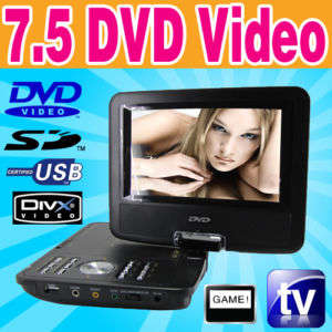 7.5" Portable DVD w/  TV Player/receiver + Card reader, MP3 & Game player, remote controlled