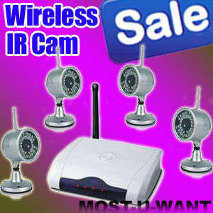 4CH  Wireless Surveillance Kit - 4 Night vision Cameras + Receiver. Weather proof design. w/ Remote