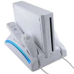 8in1 Nintendo Wii Multi-Function Blue Light Charge Docking Station w/ 2 Batteries and a Fan
