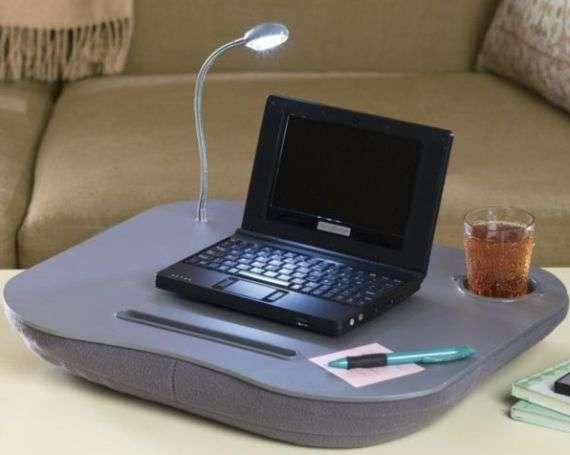 Portable Laptop Desk with Built-In Cushion, LED Light and Cup Holder