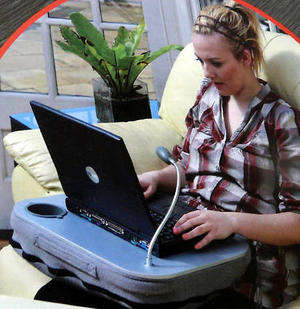 Portable Laptop Desk with Built-In Cushion, LED Light and Cup Holder