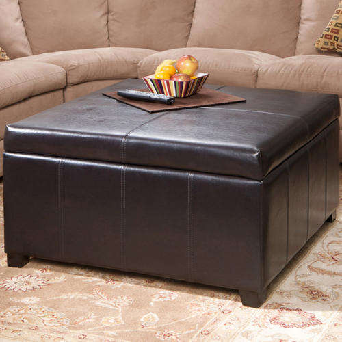 Leatherette convertible coffee table ottoman