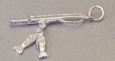 STERLING SILVER MOVING FISH ON ROD  CHARM