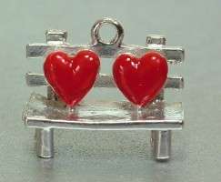 STERLING SILVER LOVE HEARTS ON PARK BENCH CHARM