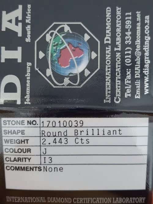 CERTIFIED 2.443 CARAT DIAMOND - ROUND CUT - DIAMOND SOLITAIRE - 18KT WHITE GOLD