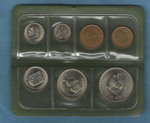 Rhodesia,  1975,Set of 7 Coins in Plastic Folder     View scans