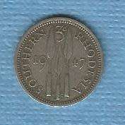 Southern Rhodesia,  1947, King George V1, Three Pence Coin     View scans