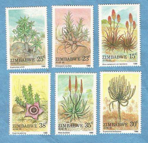 Zimbabwe. 1988, July. Aloes.  Set of 6 Mint stamps NH, CV+/- R 81.00 View scans