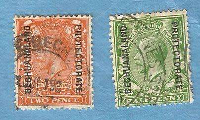 Bechuanaland 1913/24.KGV British stamps overprinted.2 old used Stamps.  C V R 100.00 View scans