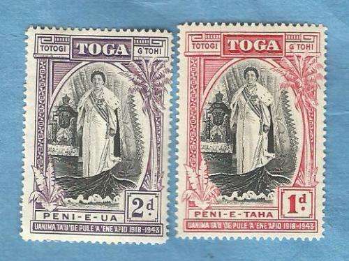 Toga.1938. 20th Anniv Reign of Queen Salote. 2 Mint Stamps. CV +/- R 121.00 View scans
