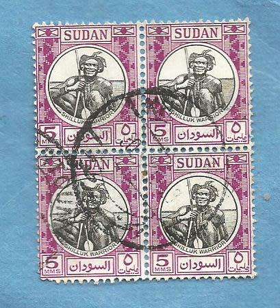 Sudan. 1951. Shilluk Warrior. Block of 4 Used Stamps. CV+/- R 25.00 View scans