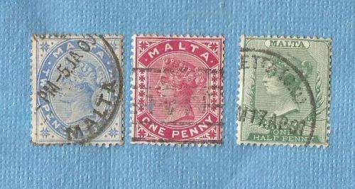 Malta. 1885. Queen Victoria.Slight edge mark. 3 Used Stamps.  C V+/ - R 60.00 View scans