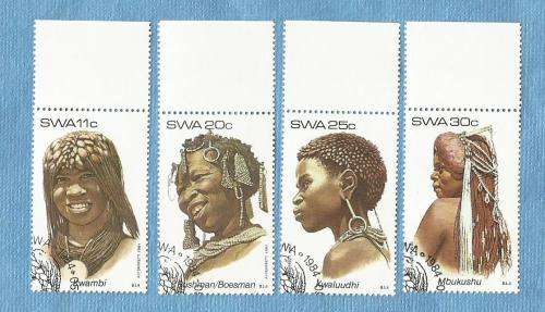 South West Africa.1984.25 May. Traditional Headdresse. Set of 4 Used. NH. CV +/- R 41.00 View scans