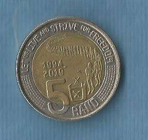 South Africa. 2019. Five Rand Coin.Let us Live and for Freedom R 35.00  View Scans