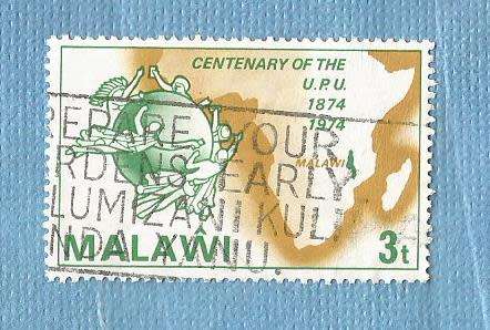 Malawi. 1974. 100th Anniv. of the U.P.U..  1 Used  Stamp. CV +/- R 5.00 View scans