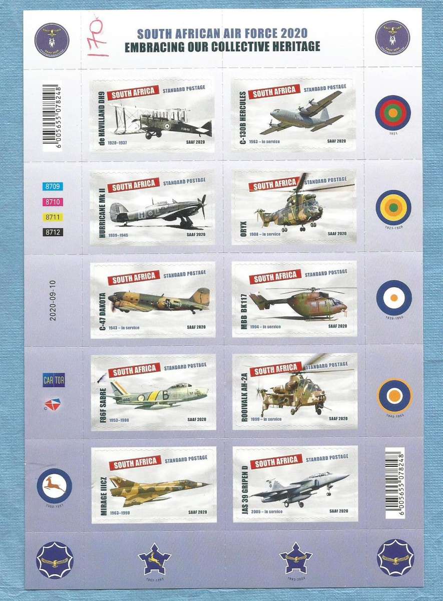 R.S.A.2021. 100th Anniv. of S.A. Airforce.Minisheet Mint, NH.  CV+/- R 266.00 View scans