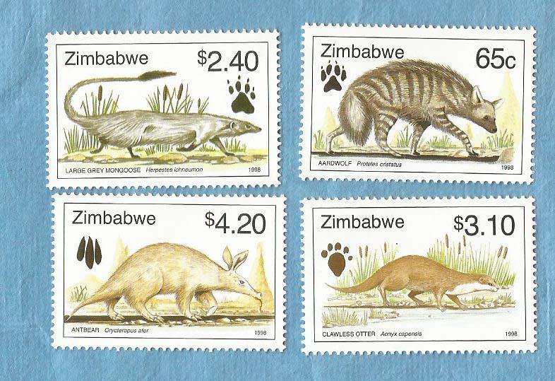 Zimbabwe, 1998. Lesser Known Animals of Zimbabwe . Set of 4 Mint . NH.  CV /- R  55.00 View scans