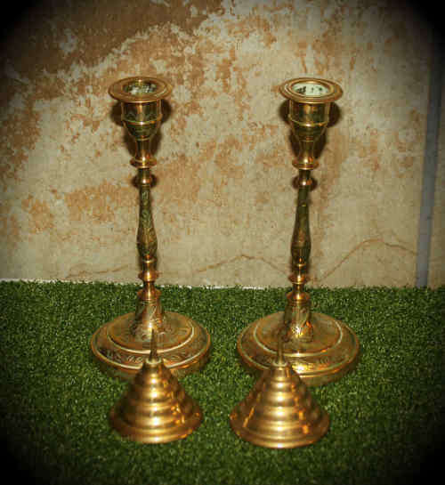 2 pairs of solid Brass Candle sticks 170mm and  62mm tall