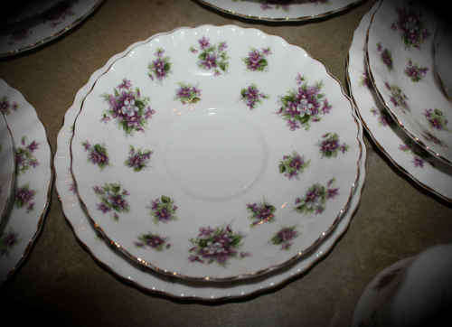 Vintage Royal Albert SWEET VIOLETS Bone China Trio England (THE CUP HAS A CRACK)