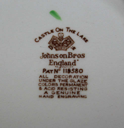 Vintage CASTLE ON THE LANE Johnson BROS Tureen &lid 140x266mm England Pat.no118580 hand engraved