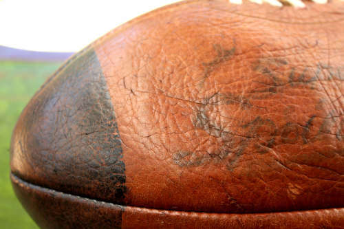 Vintage Leather Rugby Ball with Bladder - unidentified signatures on the ball