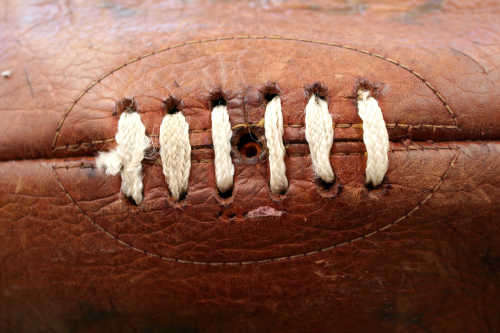 Vintage Leather Rugby Ball with Bladder - unidentified signatures on the ball