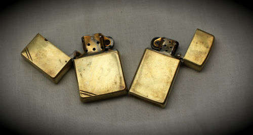 2 Vintage brass Zippo Lighters Made in USA Bradford 1 from 1937-1950 and one from 1992 see condition