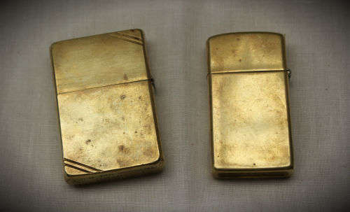 2 Vintage brass Zippo Lighters Made in USA Bradford 1 from 1937-1950 and one from 1992 see condition