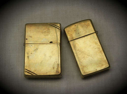 2 Vintage brass Zippo Lighters Made in USA Bradford 1 from 1937-1950 and one from 1992 see condition