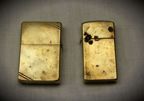 2 Vintage brass Zippo Lighters Made in USA Bradford 1 from 1937-1950 and one from 1992 see condition