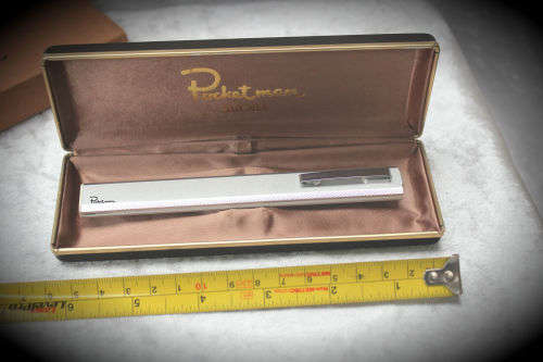 Vintage Satolex Pearl Silver Pocket Man Pen/Calculator in box calculator not working