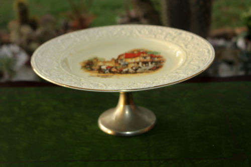 Vintage Hand Decorated Crown Devon Plate on stand COACHING DAYS The Manor House Oxford 112x255mm