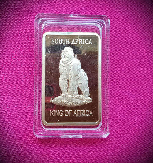 King of Africa - Gorilla-GOLD plated 100Mils.999 Fine Gold Glad one Troyounce serial No5863909633