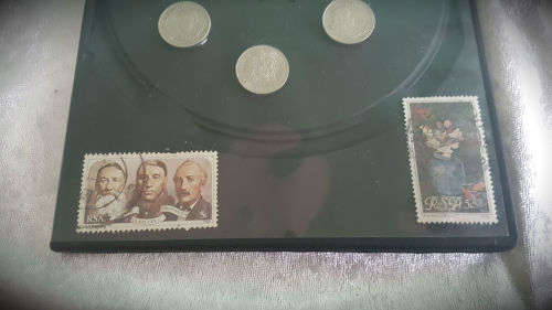 South Africa Coin and Stamp Combo-5 cents 1965 x2,1968 x2,and 1983 x 2 and stamps(see all R1 auction