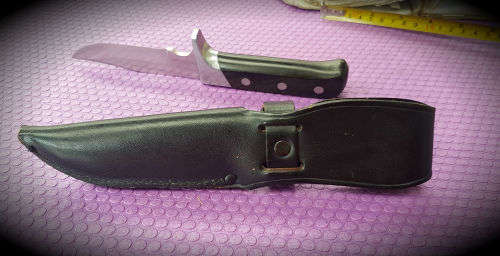 Sterling Rustproof Fix blade Knife with Leather sheath .. Unused