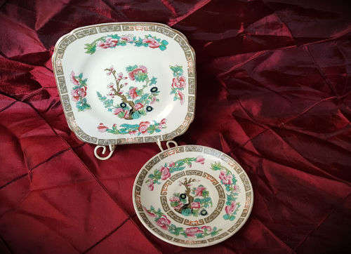 Vintage Burleigh Ware saucer 126mm and side Plate 143mm Burslem England -indian tree pattern