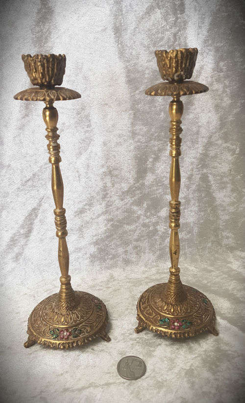Vintage Tamar Brass Shabbat Candlesticks Made In Israel- 240mm