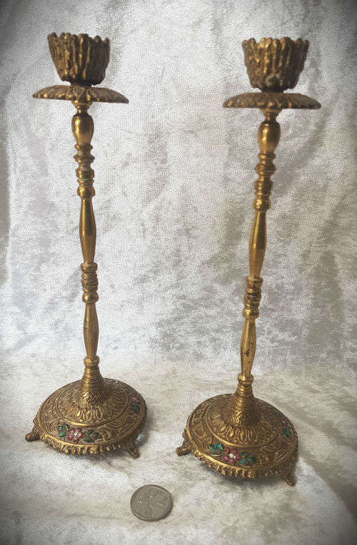 Vintage Tamar Brass Shabbat Candlesticks Made In Israel- 240mm