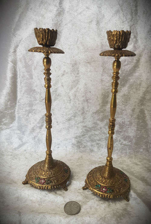 Vintage Tamar Brass Shabbat Candlesticks Made In Israel- 240mm