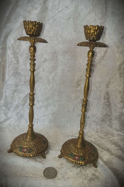 Vintage Tamar Brass Shabbat Candlesticks Made In Israel- 240mm