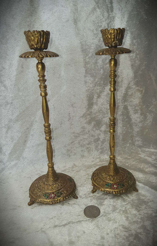 Vintage Tamar Brass Shabbat Candlesticks Made In Israel- 240mm