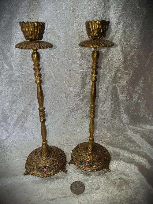 Vintage Tamar Brass Shabbat Candlesticks Made In Israel- 240mm
