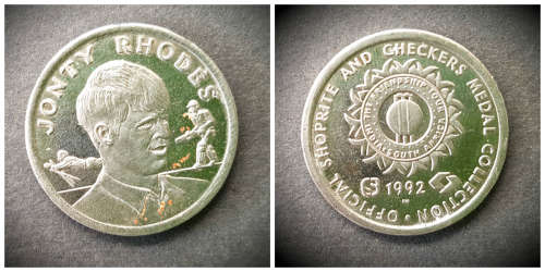 1992 Jonty Rhodes official Checkers Cricket Collection Medal