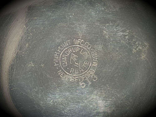 Antique New Bedford Mass Pairpoint MFCCO Quadruple Plate Butterdish with spoon.